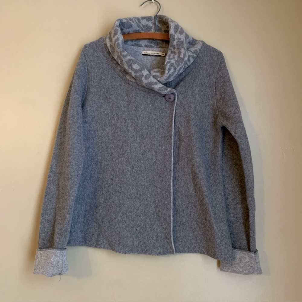 Chiaramente Sweater Cardigan Wool Blend Womens Medium Animal Print Gray Italy